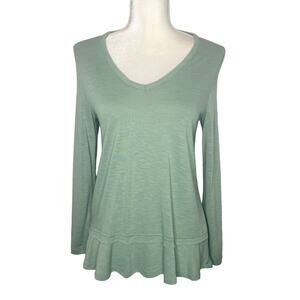 J. CREW MERCANTILE Small V Neck Lightweight Sweater Top Ruffle Hem Light Green